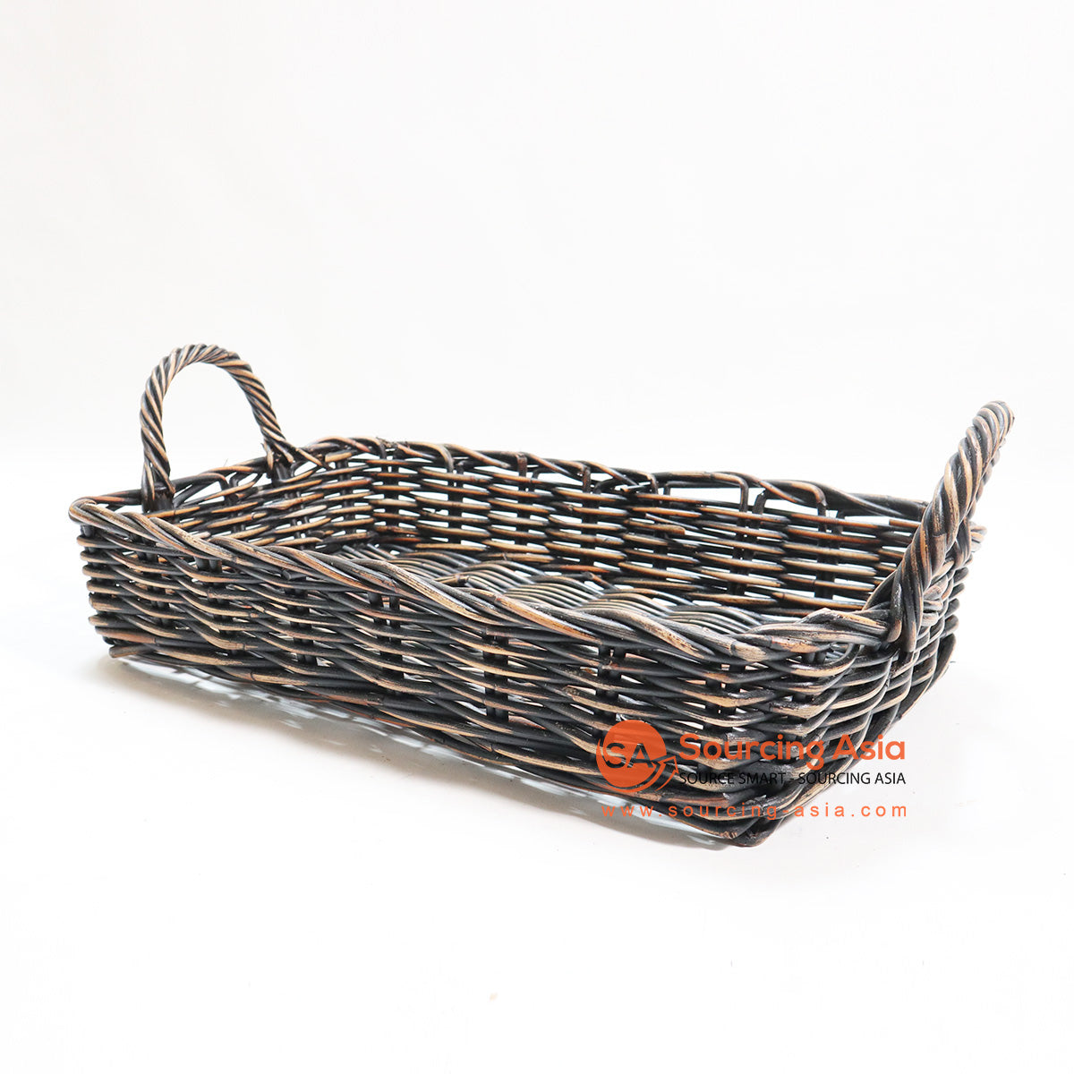 HBSC116-1 BLACK WASHED ANTIQUE RATTAN TRAY WITH HANDLE