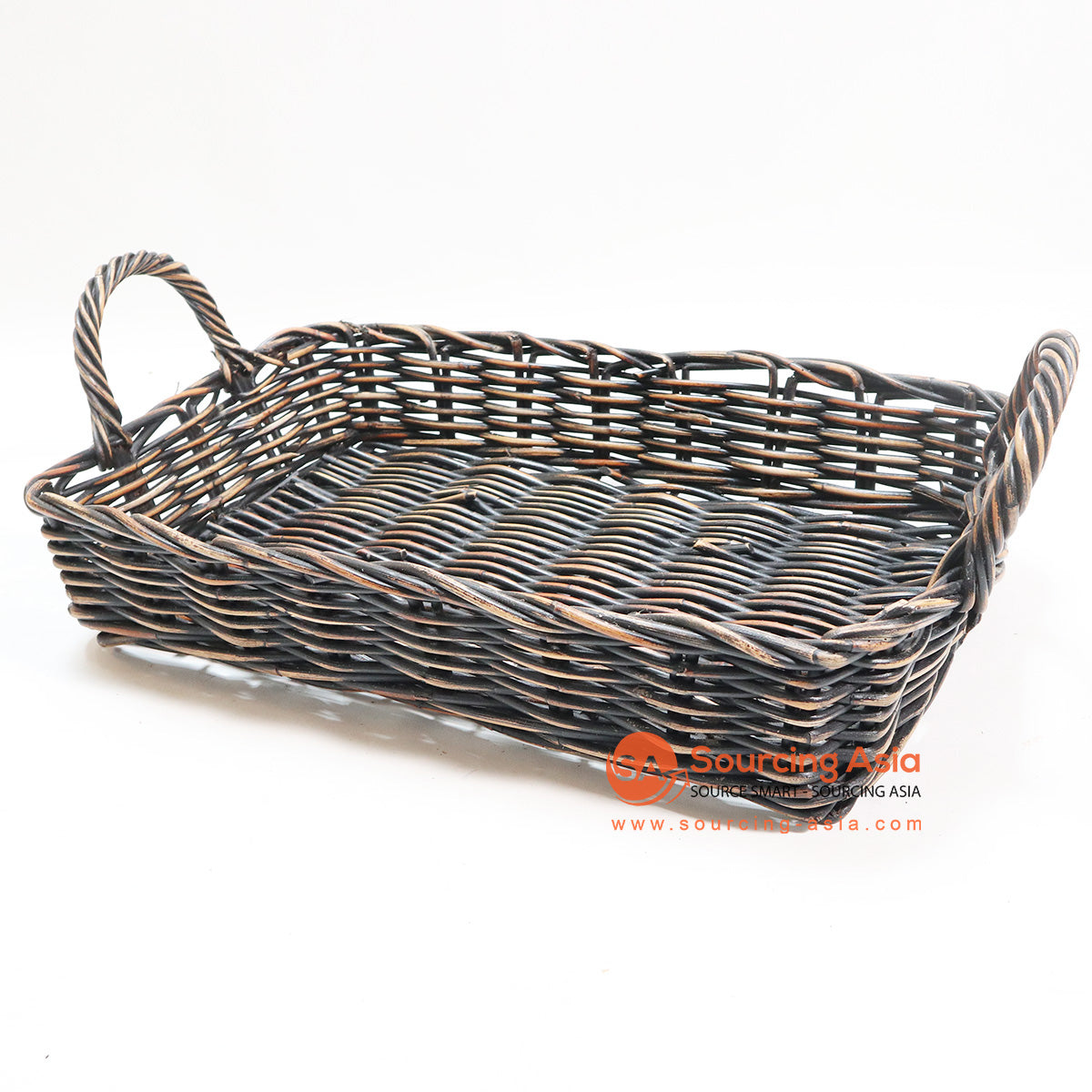 HBSC116-2 BLACK WASHED ANTIQUE RATTAN TRAY WITH HANDLE