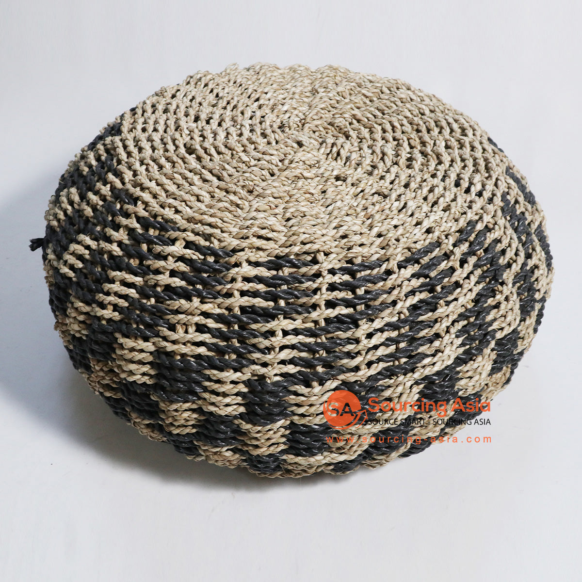 HBSC142-2 NATURAL AND BLACK SEAGRASS FOOT POUFFE