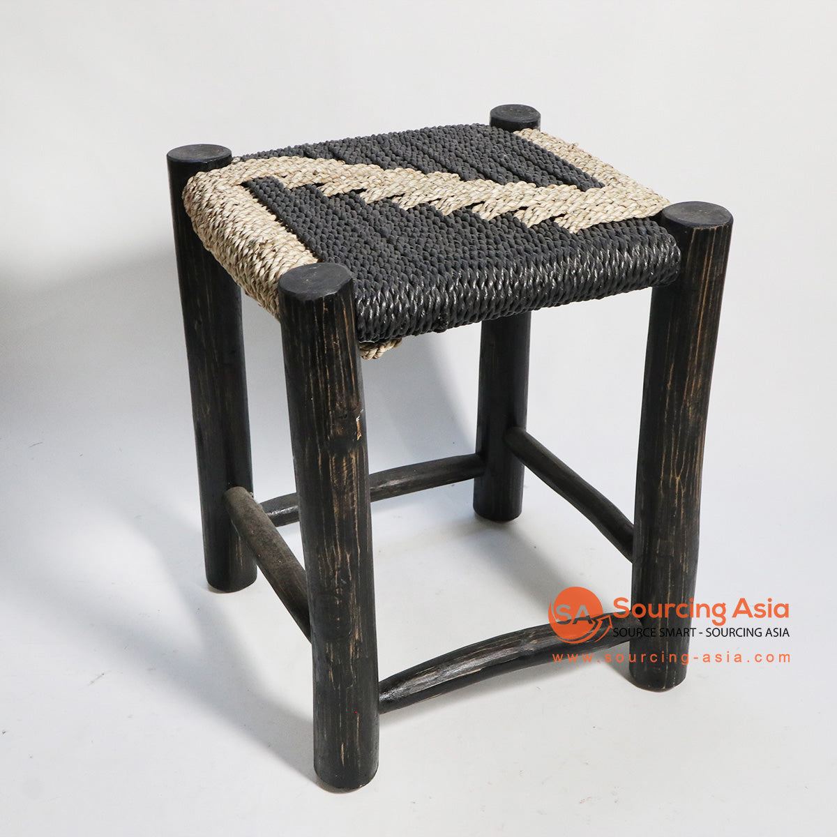 HBSC164 BLACK AND WHITE SEAGRASS SQUARE STOOL