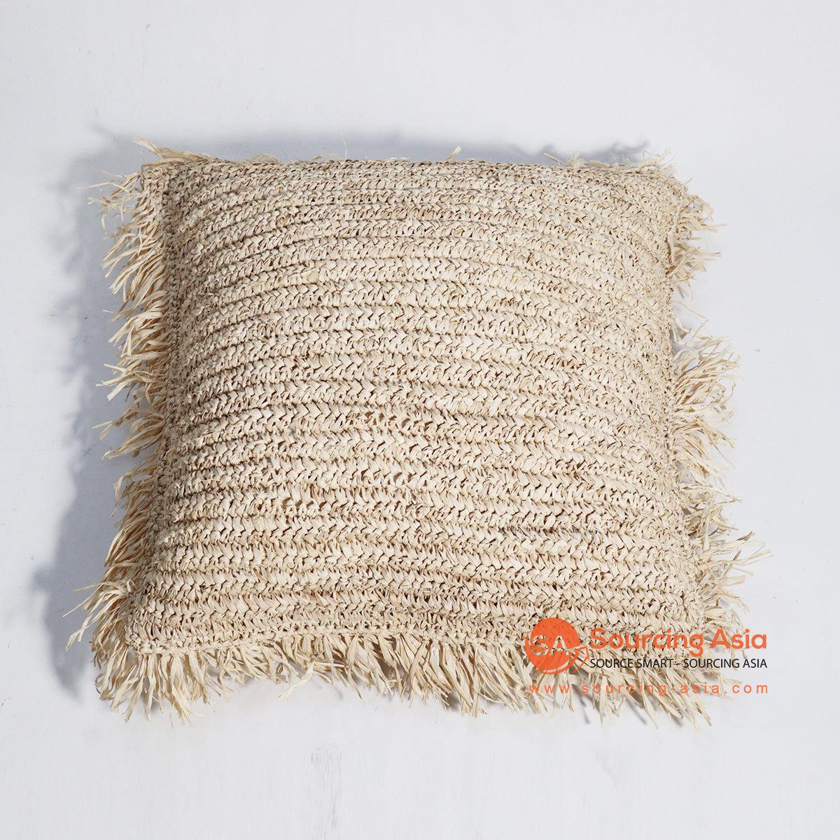 HBSC171 NATURAL RAFFIA SQUARE CUSHION WITH FRINGE (PRICE WITH INNER)