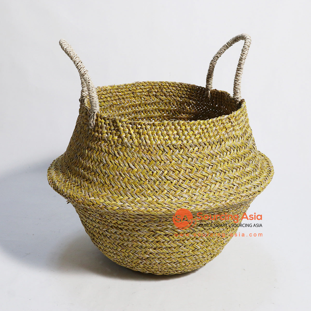 HBSC184-2 YELLOW SEAGRASS COLLAPSIBLE BASKET WITH HANDLE