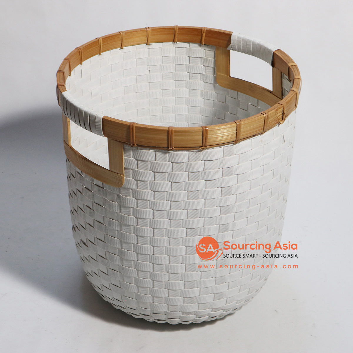 HBSC187 WHITE SYNTHETIC BAMBOO AND RATTAN WASTE PAPER BASKET