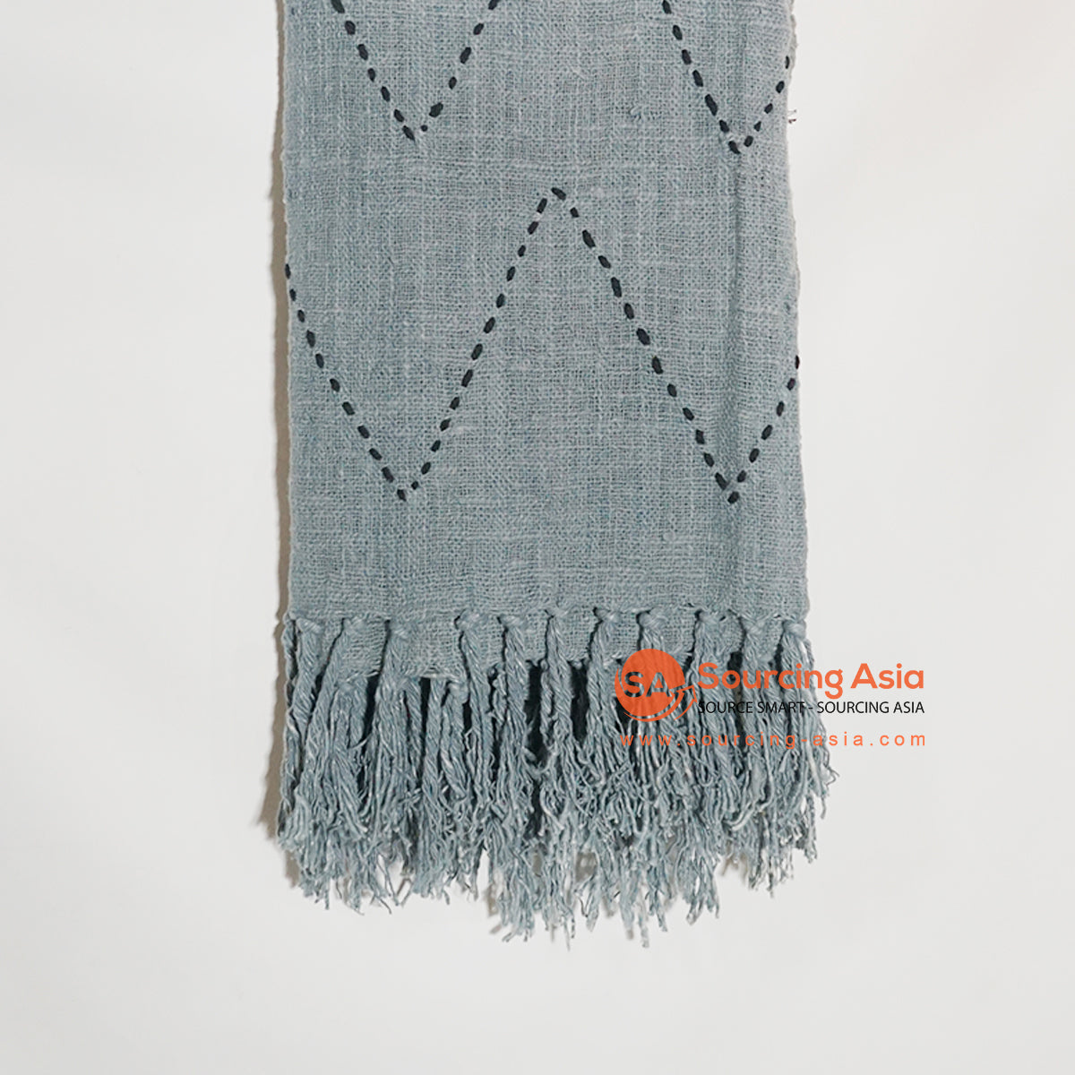HBSC232-2 GREY TUMANGGAL FABRIC THROW RUG WITH ZIGZAG PATTERN