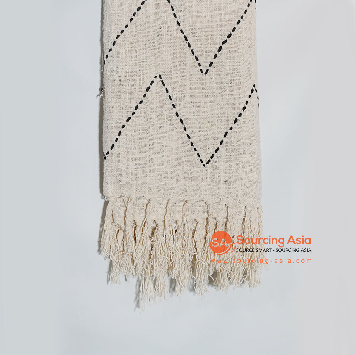 HBSC232-3 NATURAL TUMANGGAL FABRIC THROW RUG WITH ZIGZAG PATTERN