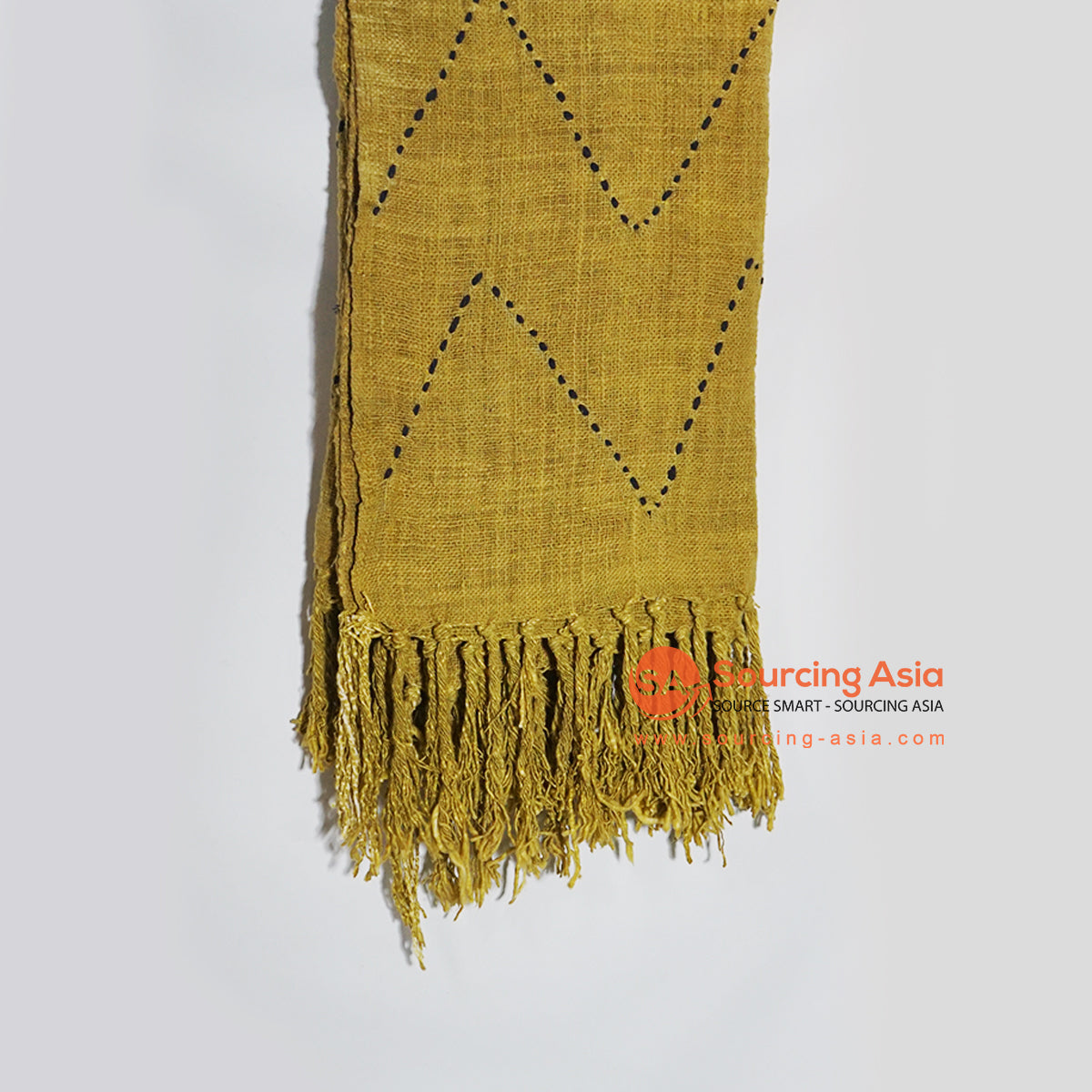 HBSC232 MUSTARD TUMANGGAL FABRIC THROW RUG WITH ZIGZAG PATTERN