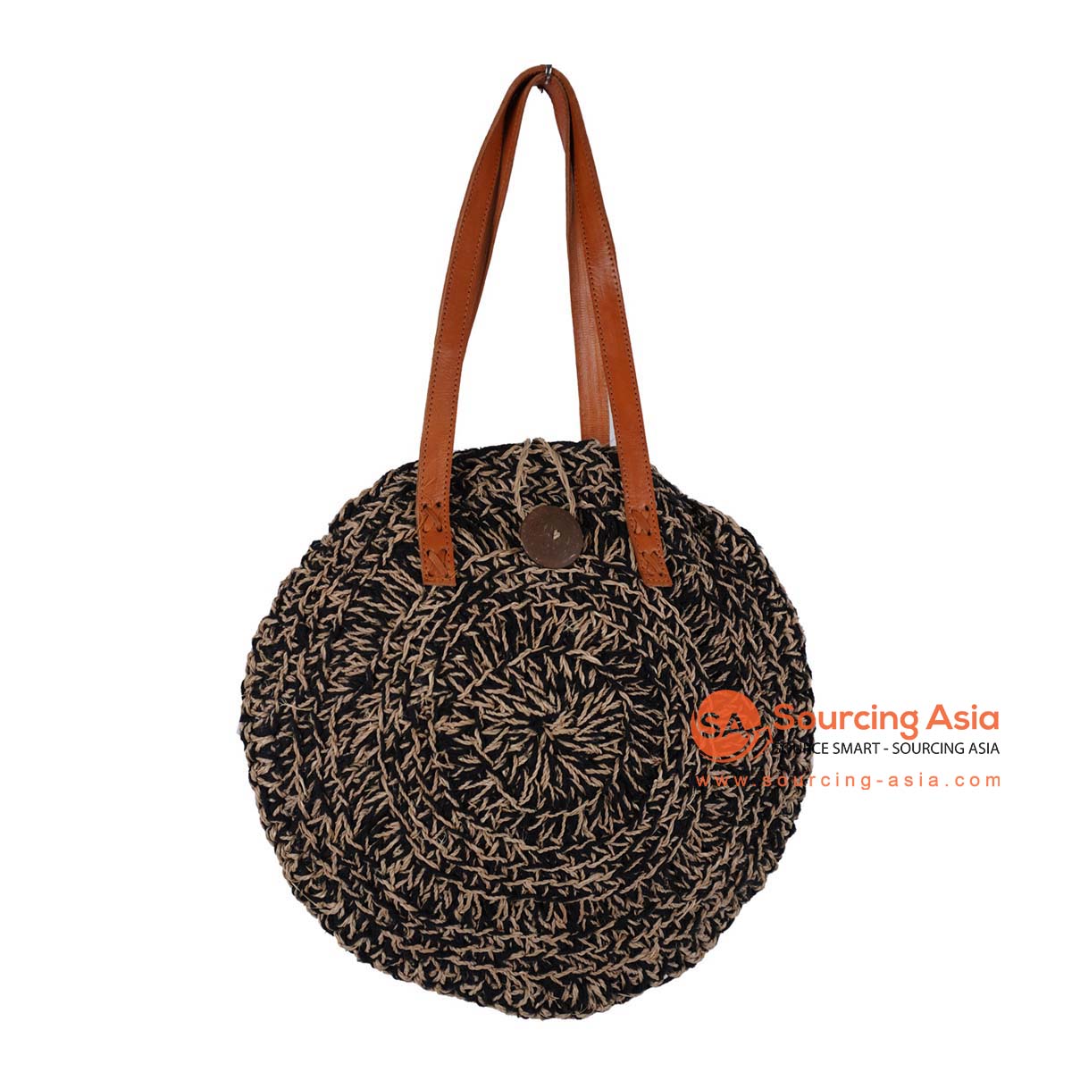 HBSC265 BROWN AGEL ROUND BAG WITH LEATHER HANDLE