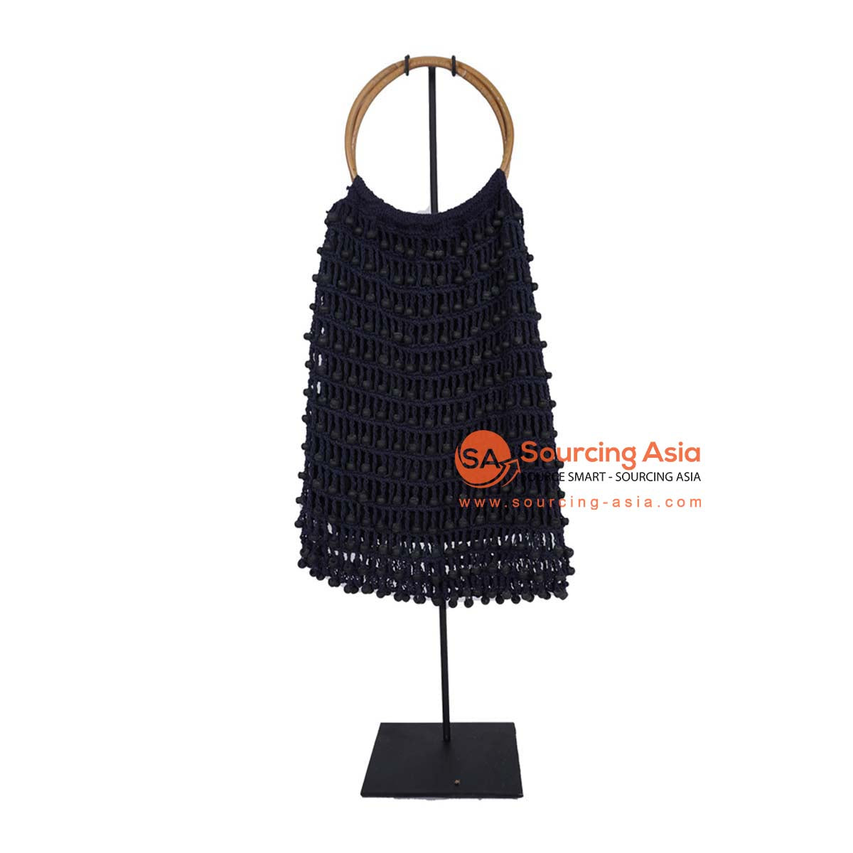 HBSC270 BLACK COTTON CLOTH AND BEADS BAG