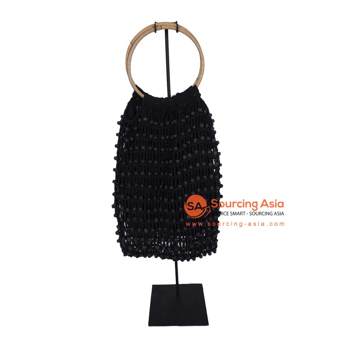 HBSC272-1 BLACK COTTON CLOTH AND BEADS BAG