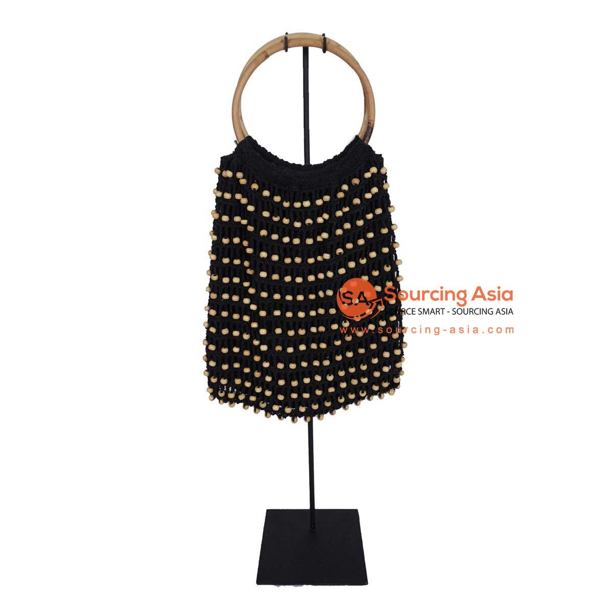 HBSC272 BLACK COTTON CLOTH AND BEADS BAG