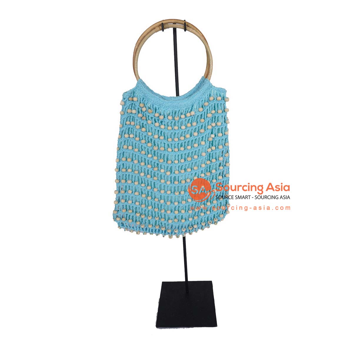 HBSC274-1 BLUE COTTON CLOTH AND BEADS BAG
