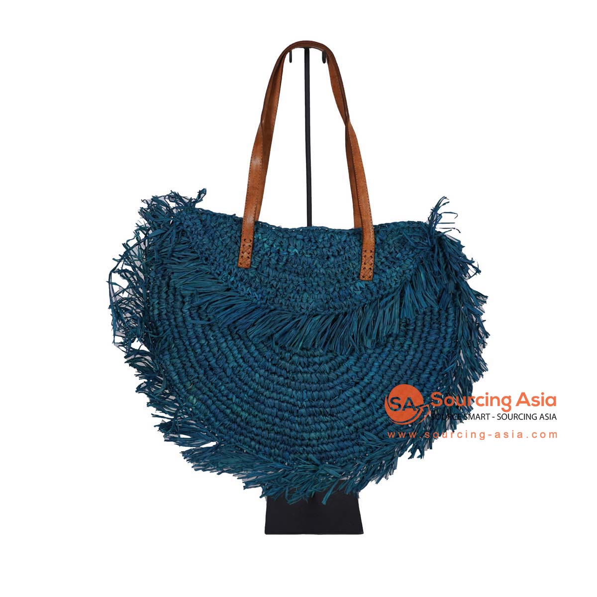 HBSC287-1 BLUE GAJIH BAG WITH FRINGE AND LEATHER HANDLE