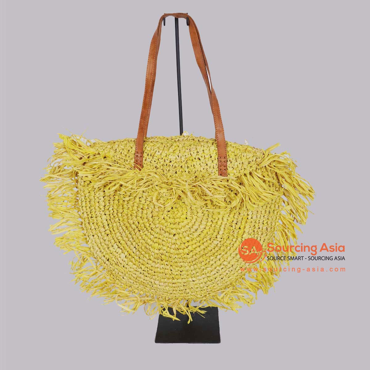 HBSC288 YELLOW GAJIH BAG WITH FRINGE AND LEATHER HANDLE