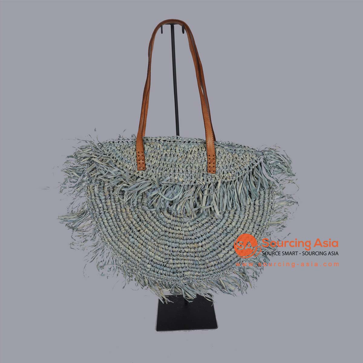 HBSC289 BLUE GAJIH BAG WITH FRINGE AND LEATHER HANDLE
