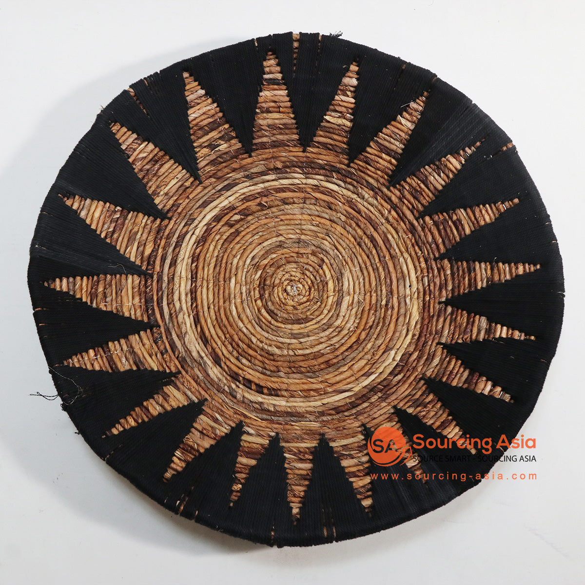 HBSC129-3 NATURAL BANANA FIBER ROUND DISC WALL DECORATION WITH BLACK MACRAME