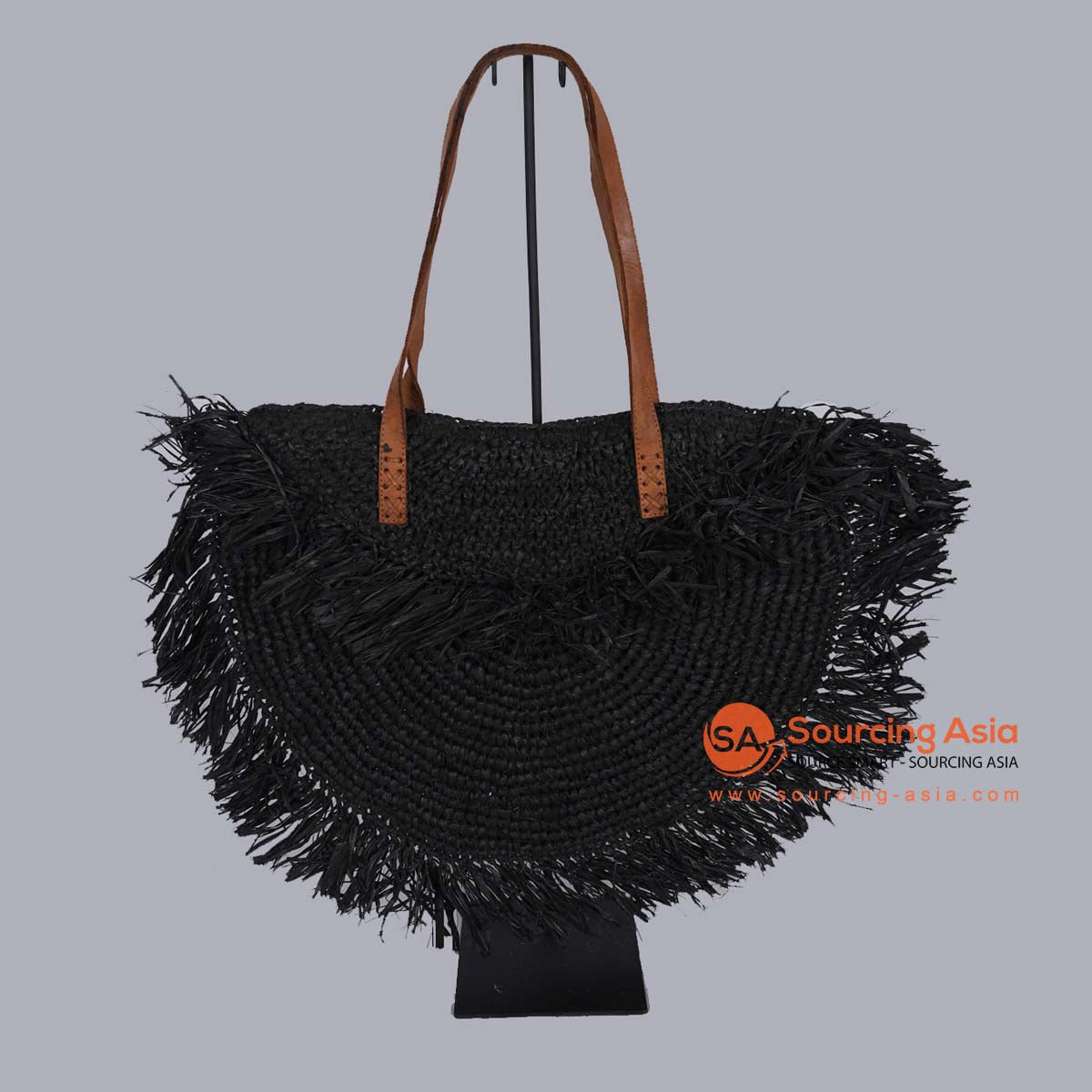 HBSC290 BLACK GAJIH BAG WITH FRINGE AND LEATHER HANDLE