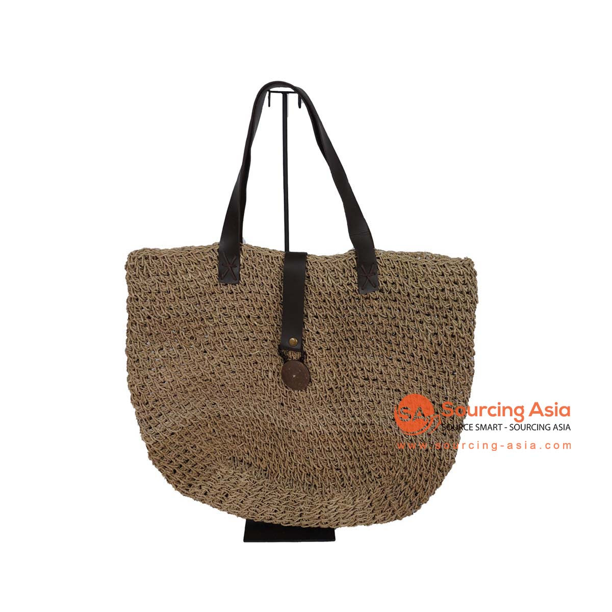 HBSC292 NATURAL AGEL BAG WITH LEATHER HANDLE