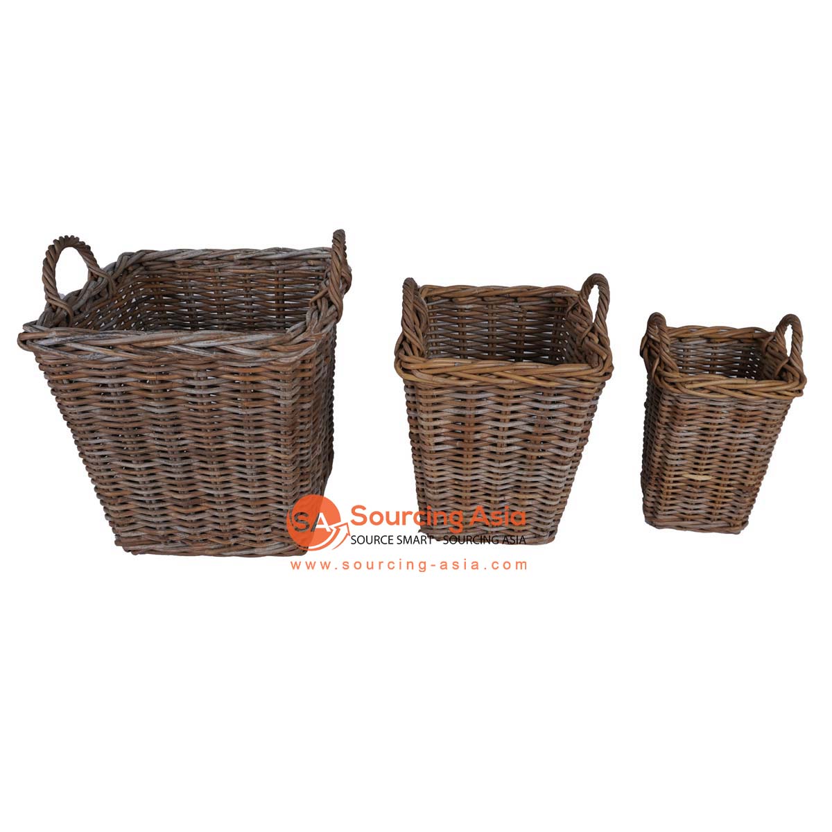HBSC297 SET OF THREE NATURAL RATTAN SQUARE BASKETS WITH HANDLE