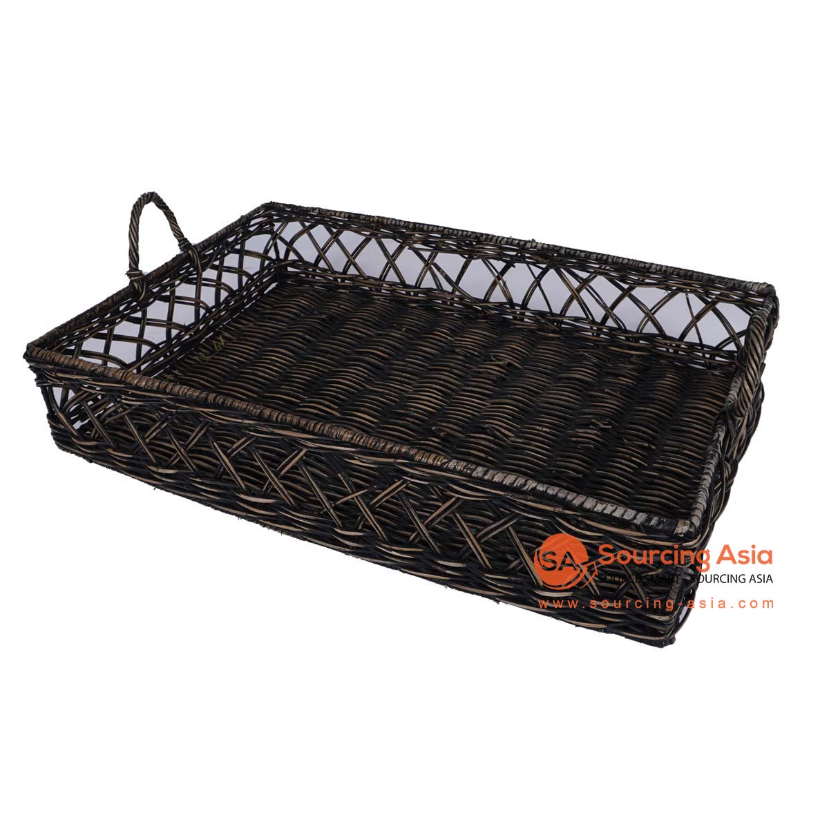 HBSC305 BLACK RATTAN RECTANGULAR BASKET WITH HANDLE