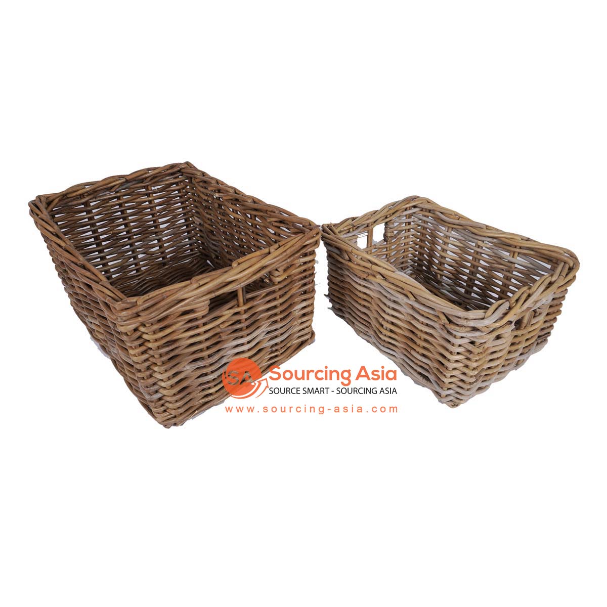 HBSC307 SET OF TWO NATURAL RATTAN RECTANGULAR BASKETS