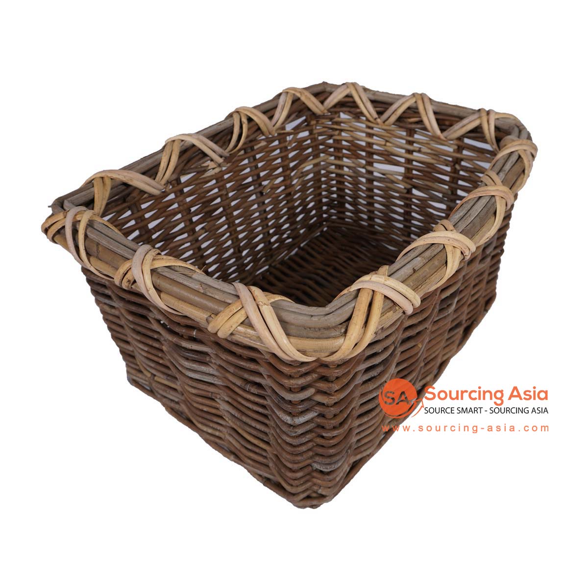 HBSC311 BROWN RATTAN RECTANGULAR BASKET WITH DECORATIVE EDGE