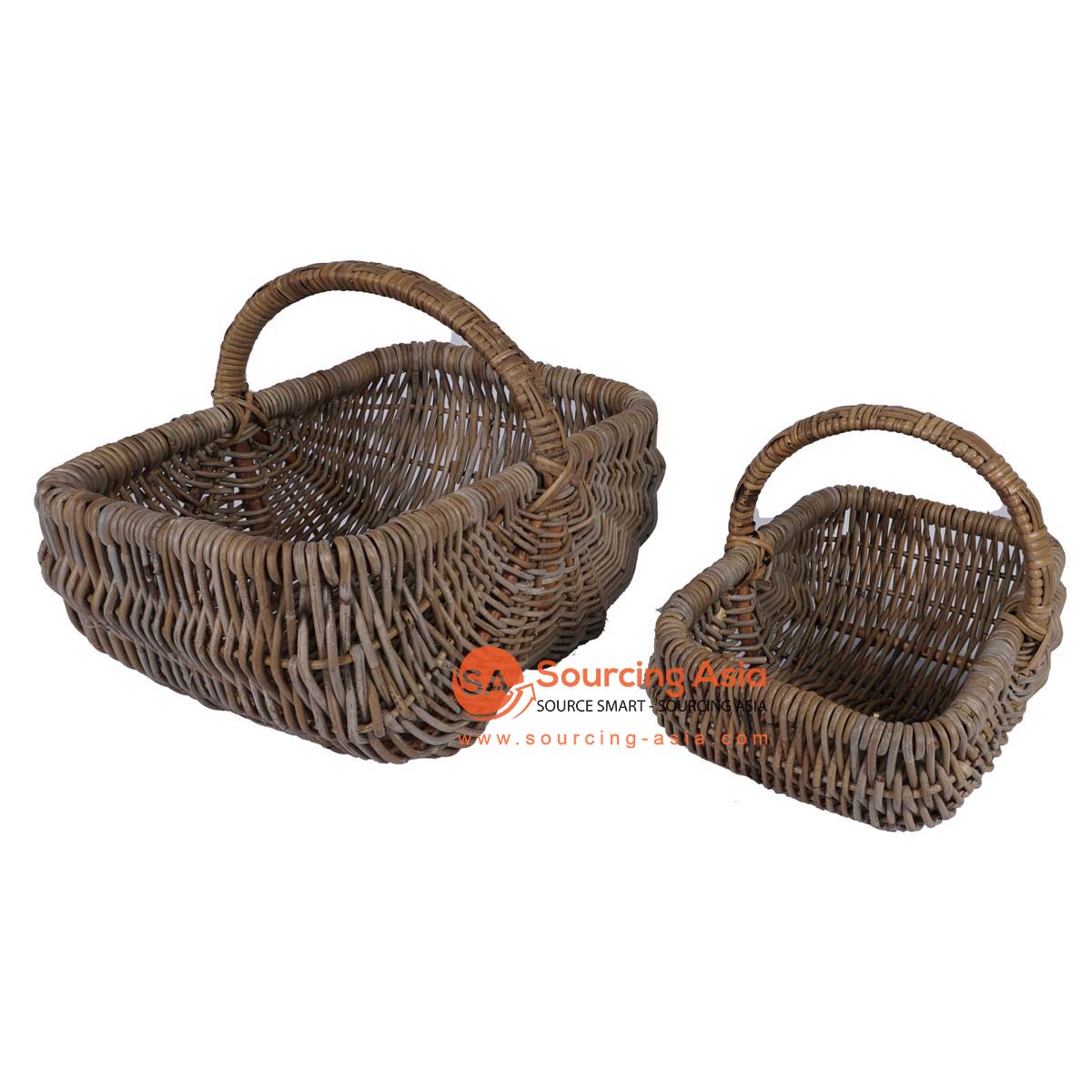 HBSC319 SET OF TWO NATURAL RATTAN DECORATIVE BASKETS WITH HANDLE