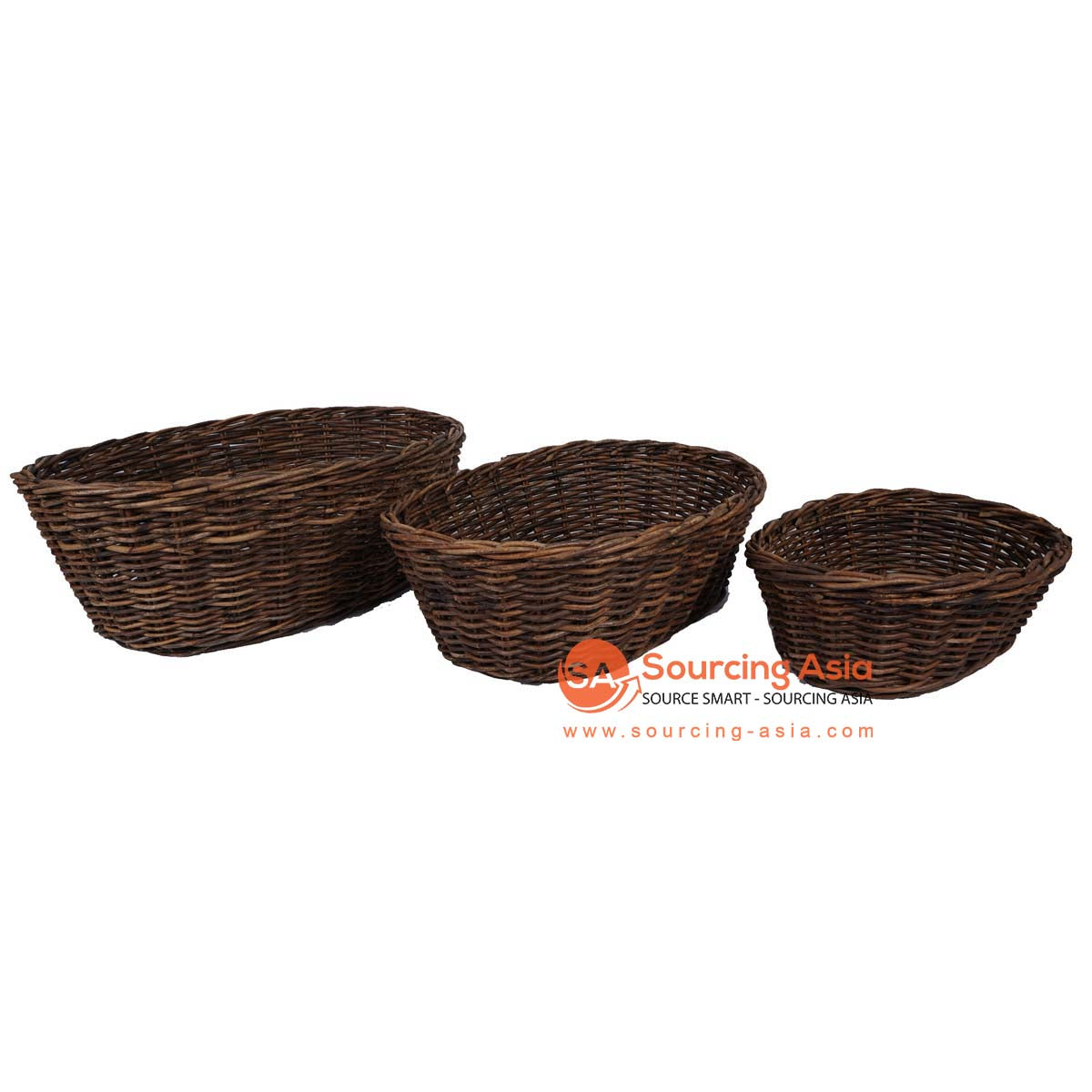 HBSC328 SET OF THREE BROWN RATTAN OVAL BASKETS