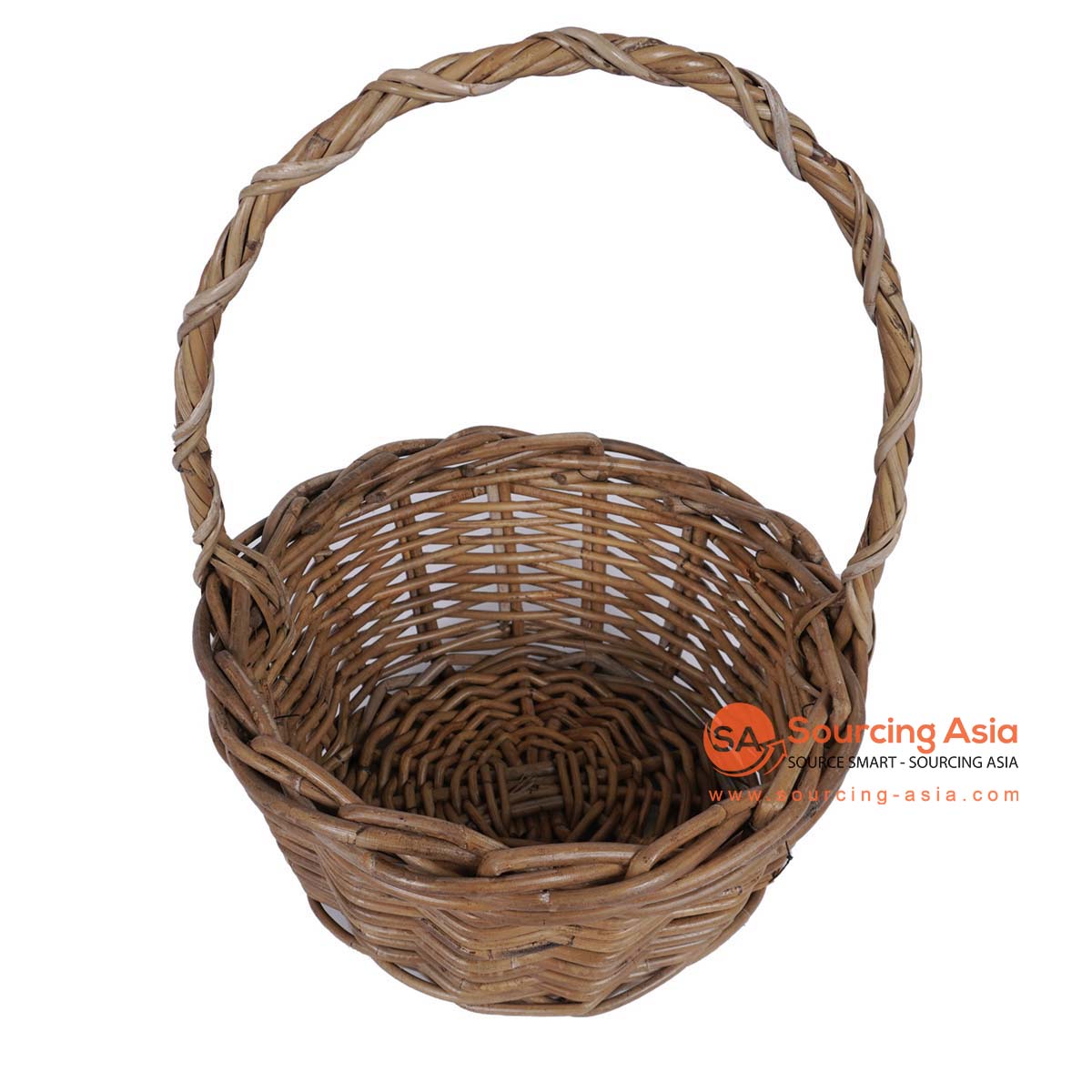 HBSC332 NATURAL RATTAN ROUND BASKET WITH HIGH HANDLE