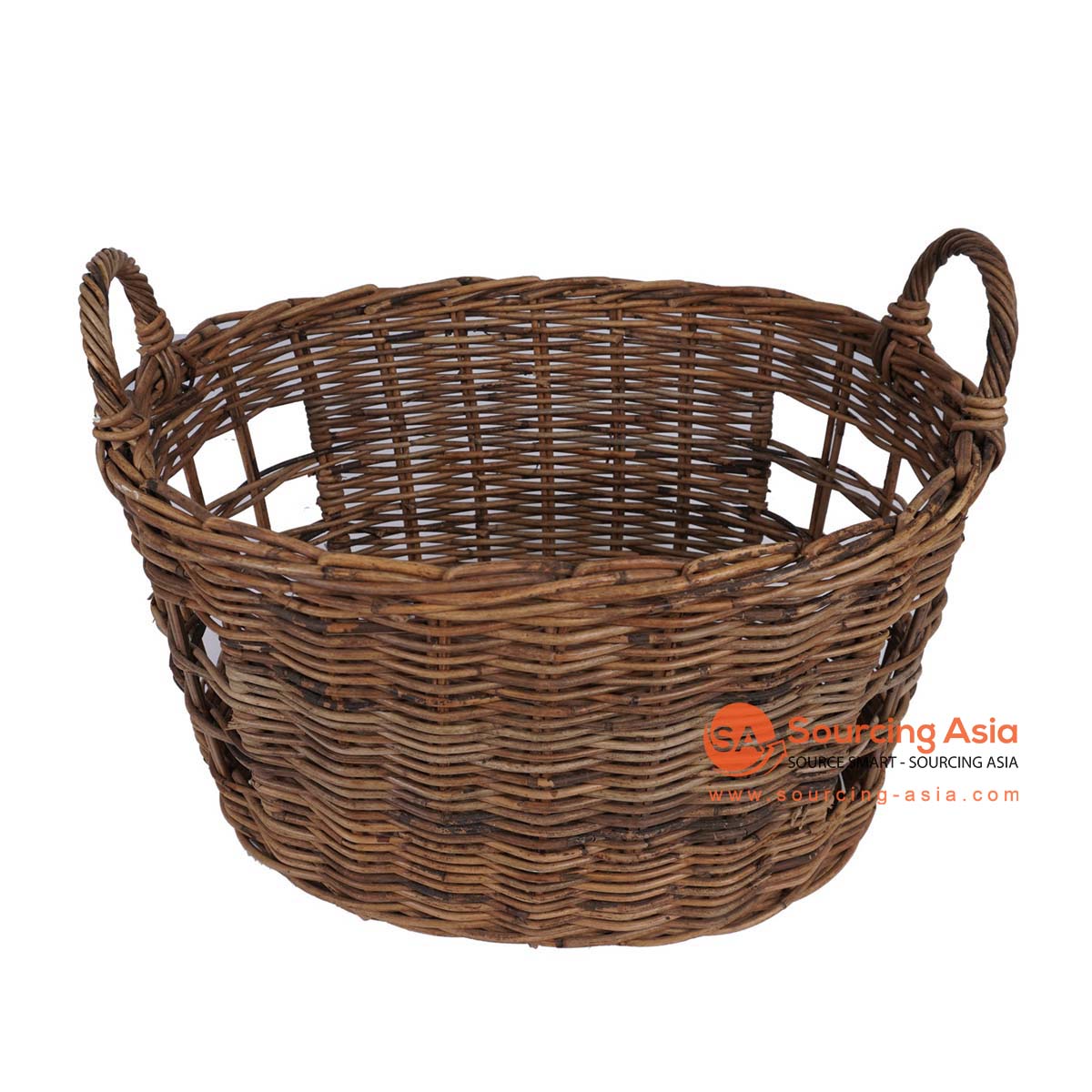 HBSC338 NATURAL RATTAN ROUND DECORATIVE BASKET WITH HANDLE