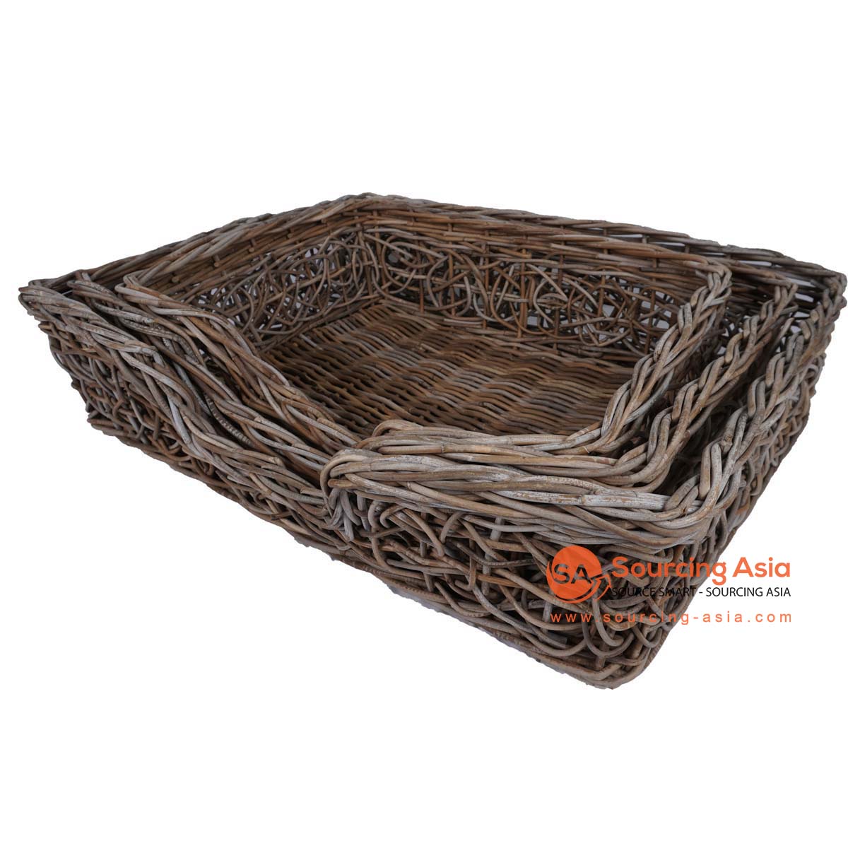 HBSC346 SET OF THREE NATURAL RATTAN DECORATIVE BASKETS