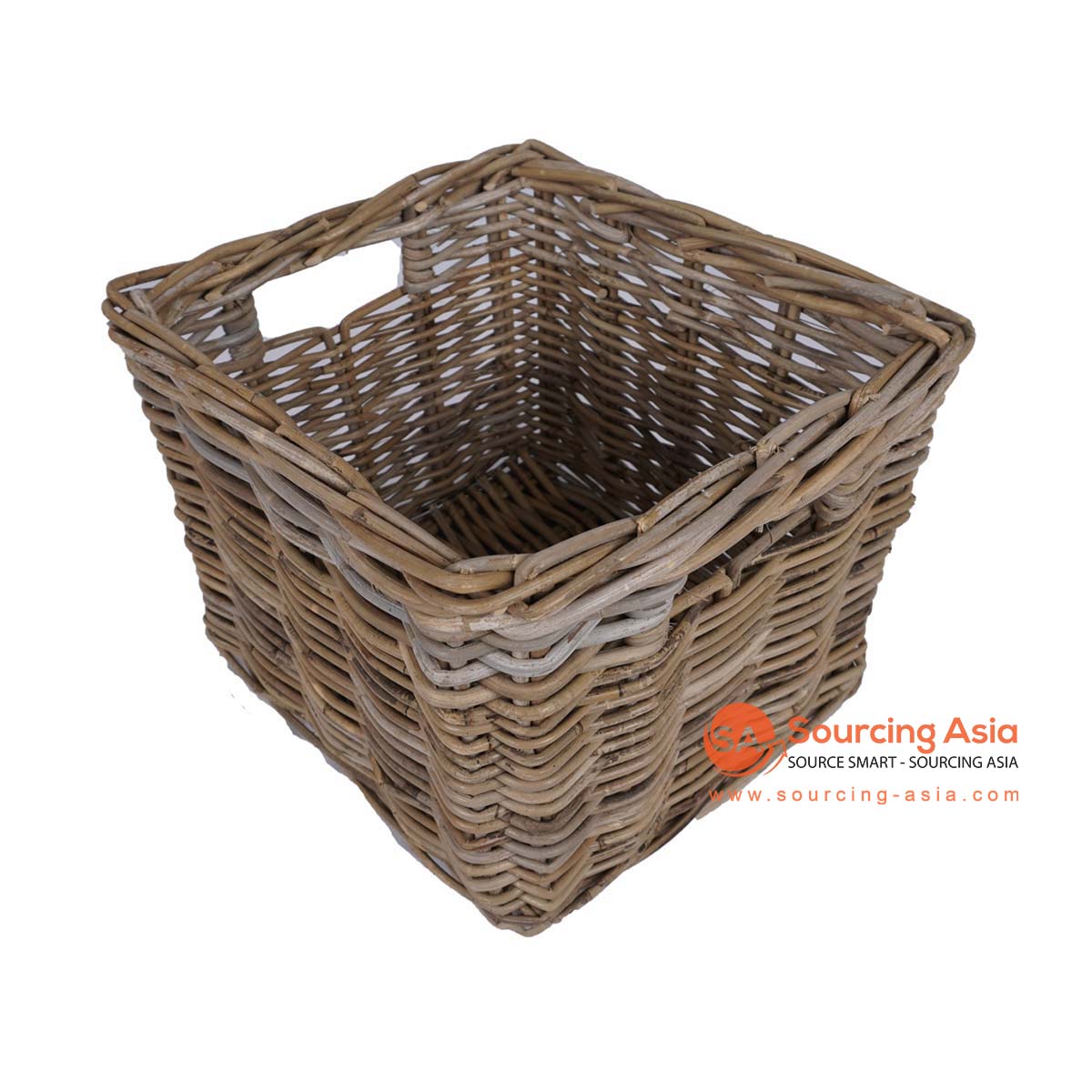 HBSC353 NATURAL RATTAN SQUARE BASKET WITH HANDLE