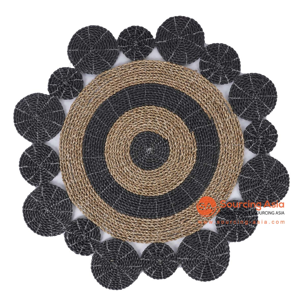 HBSC358 NATURAL AND BLACK SEAGRASS DECORATIVE ROUND RUG