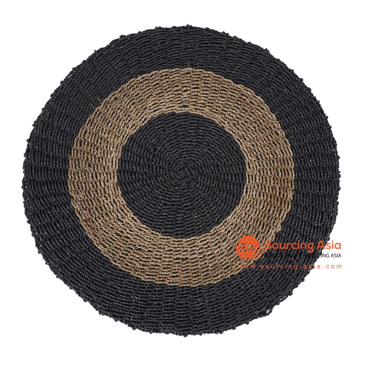 HBSC362 NATURAL SEAGRASS AND BLACK PLASTIC ROUND RUG