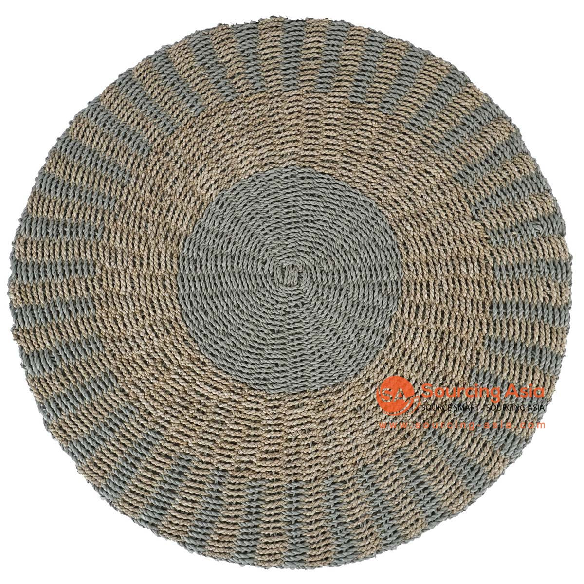 HBSC364 NATURAL AND BLUE SEAGRASS ROUND RUG
