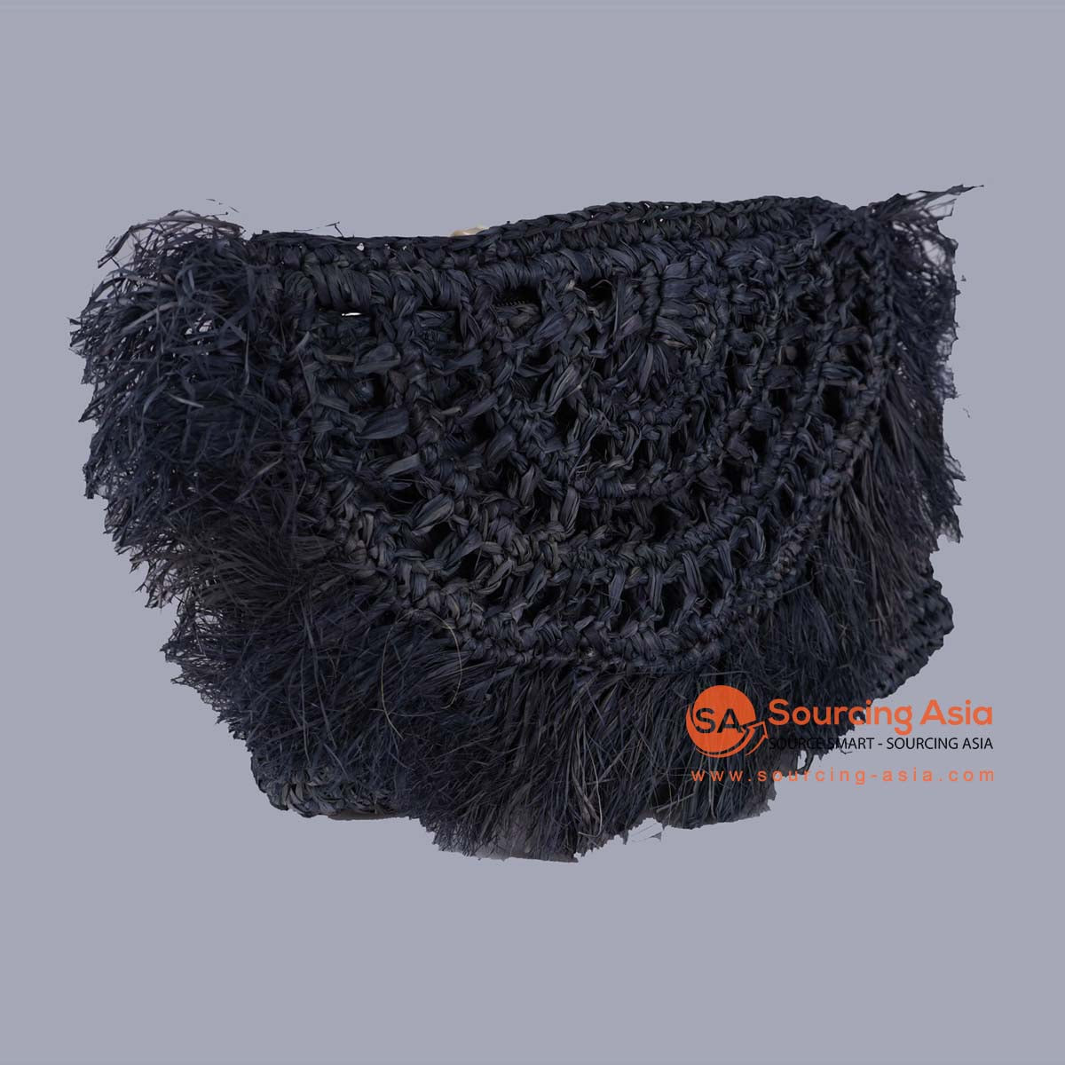 HBSC384 BLACK GAJIH CRESCENT HAND BAG WITH FRINGE