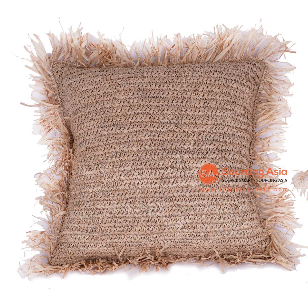 HBSC407 NATURAL GAJIH SQUARE CUSHION WITH FRINGE (PRICE WITHOUT INNER)