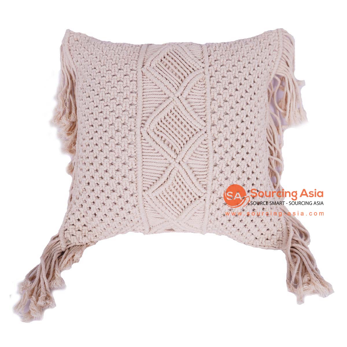 HBSC412 WHITE MACRAME SQUARE CUSHION WITH FRINGE (PRICE WITHOUT INNER)