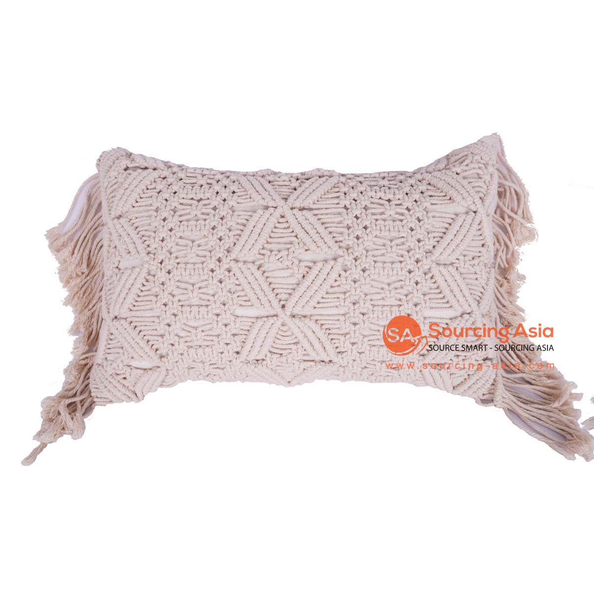 HBSC414 WHITE MACRAME RECTANGULAR CUSHION WITH FRINGE (PRICE WITHOUT INNER)