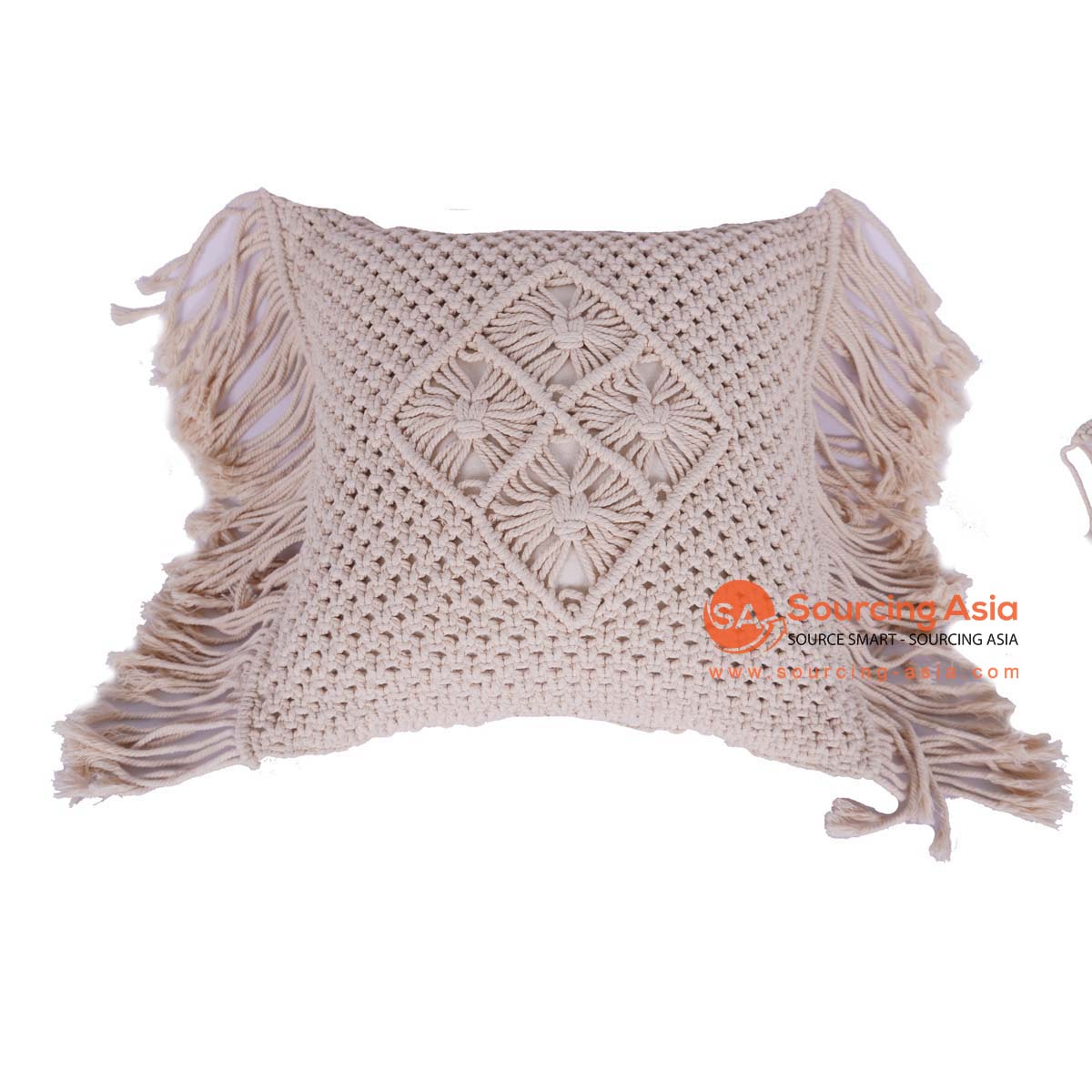 HBSC418 WHITE MACRAME SQUARE CUSHION WITH FRINGE (PRICE WITHOUT INNER)