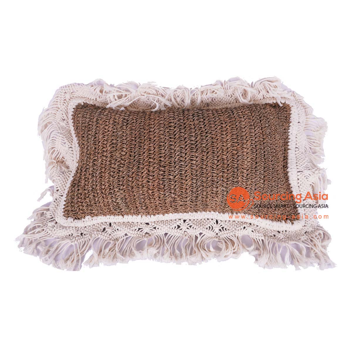 HBSC432 NATURAL AGEL RECTANGULAR CUSHION WITH WHITE COTTON FRINGE (PRICE WITHOUT INNER)