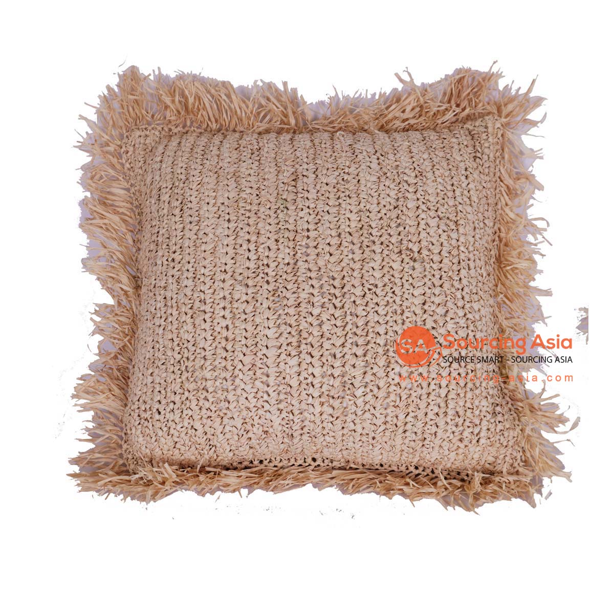 HBSC433 NATURAL GAJIH SQUARE CUSHION WITH FRINGE (PRICE WITHOUT INNER)