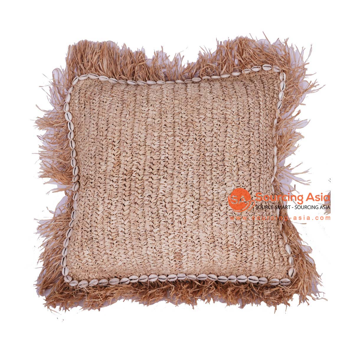 HBSC434 NATURAL GAJIH SQUARE CUSHION WITH FRINGE (PRICE WITHOUT INNER)