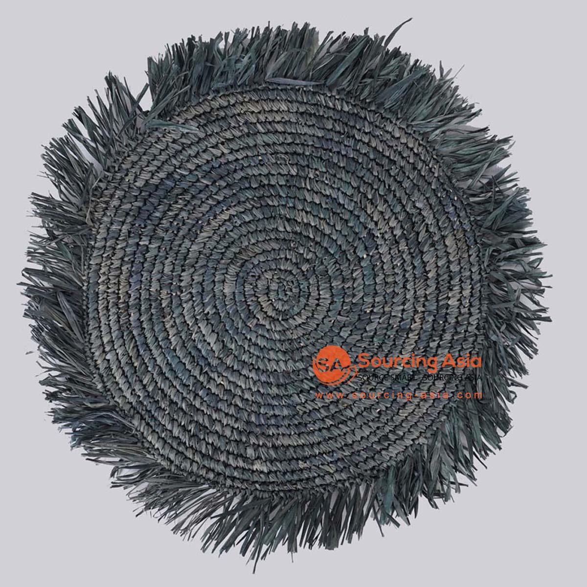 HBSC558-1 BLACK GAJIH ROUND PLACEMAT WITH FRINGE