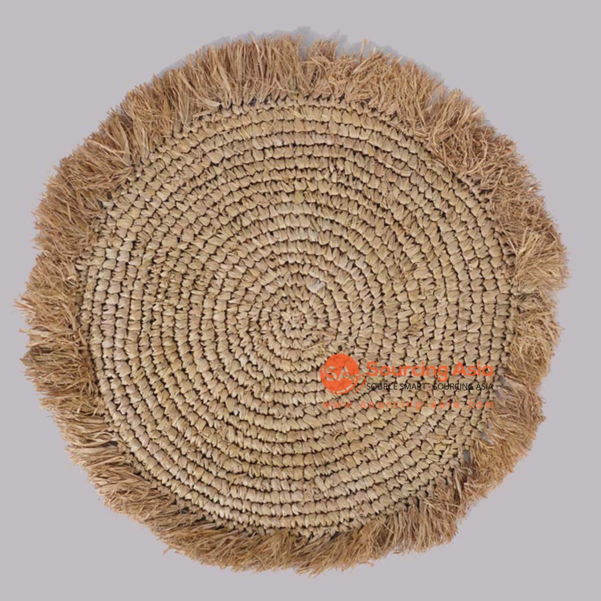 HBSC558 NATURAL GAJIH ROUND PLACEMAT WITH FRINGE