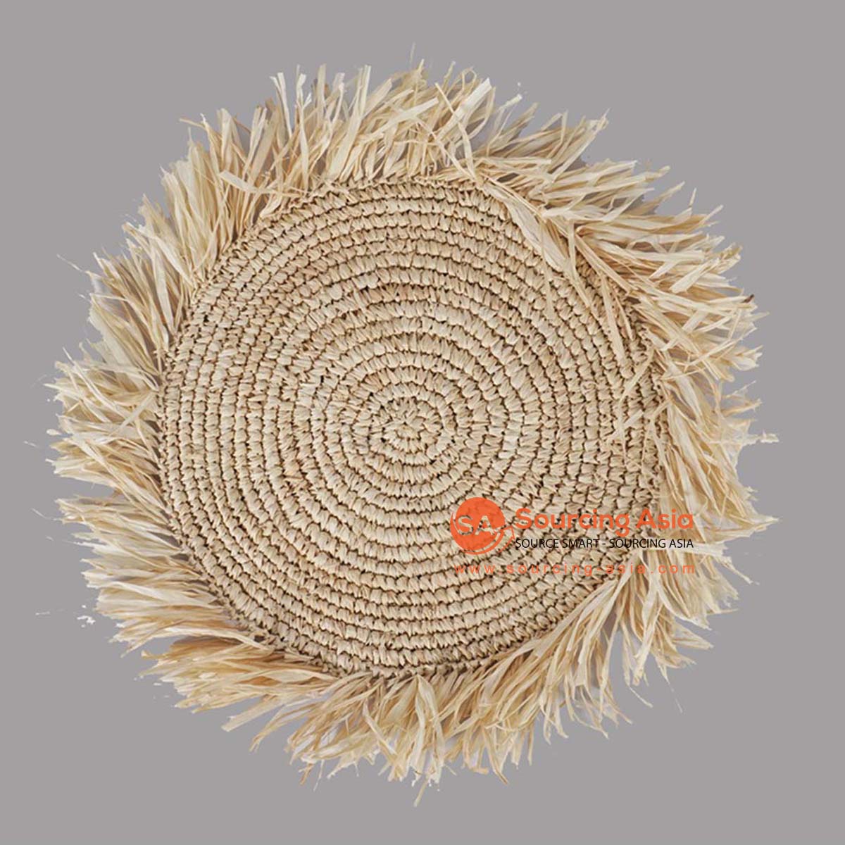 HBSC559 BLEACHED GAJIH ROUND PLACEMAT WITH FRINGE