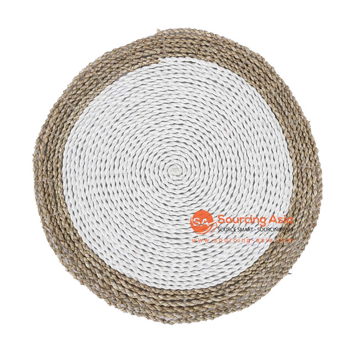 HBSC567-1 NATURAL AND WHITE PANDANUS ROUND PLACEMAT