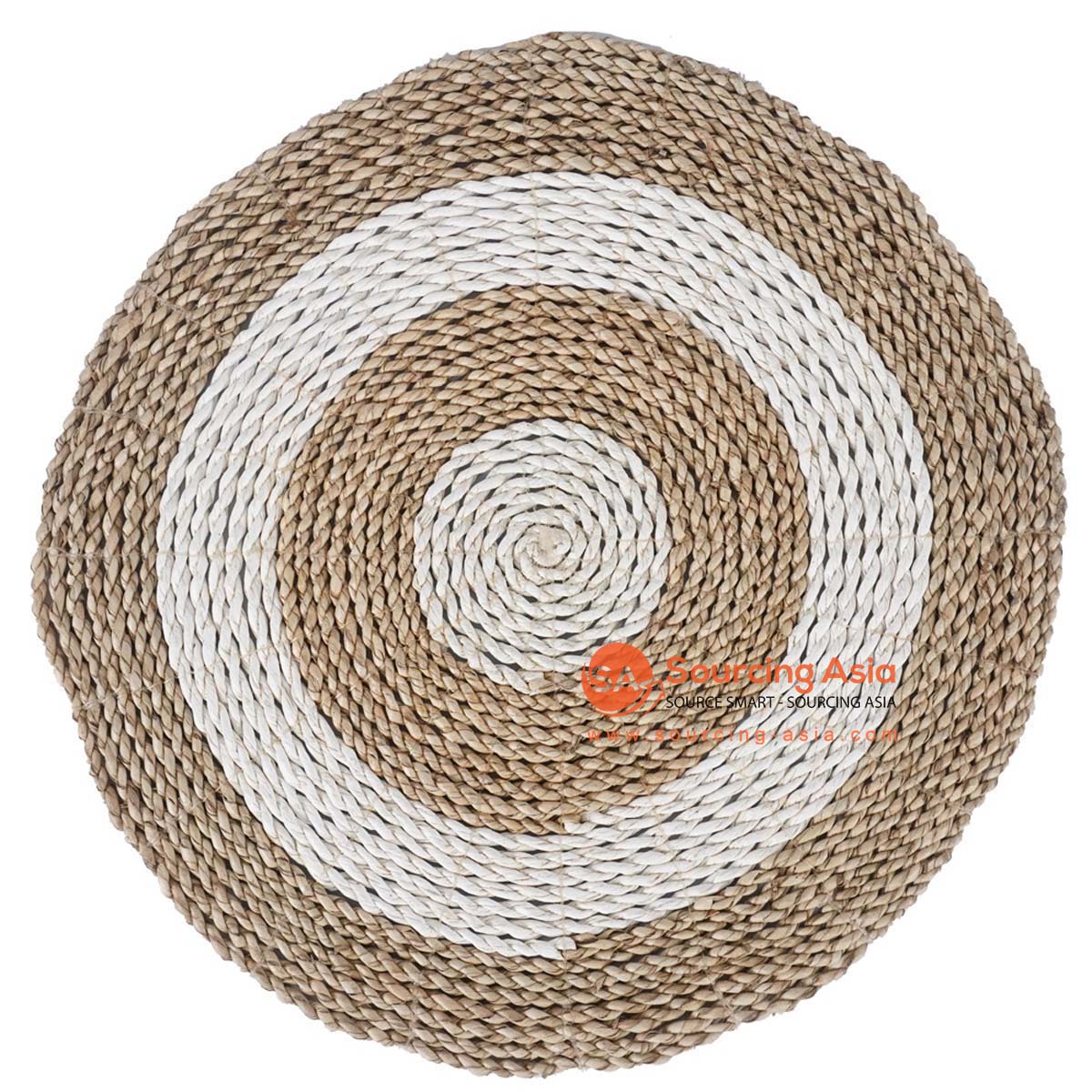 HBSC575 NATURAL AND WHITE PANDANUS ROUND PLACEMAT