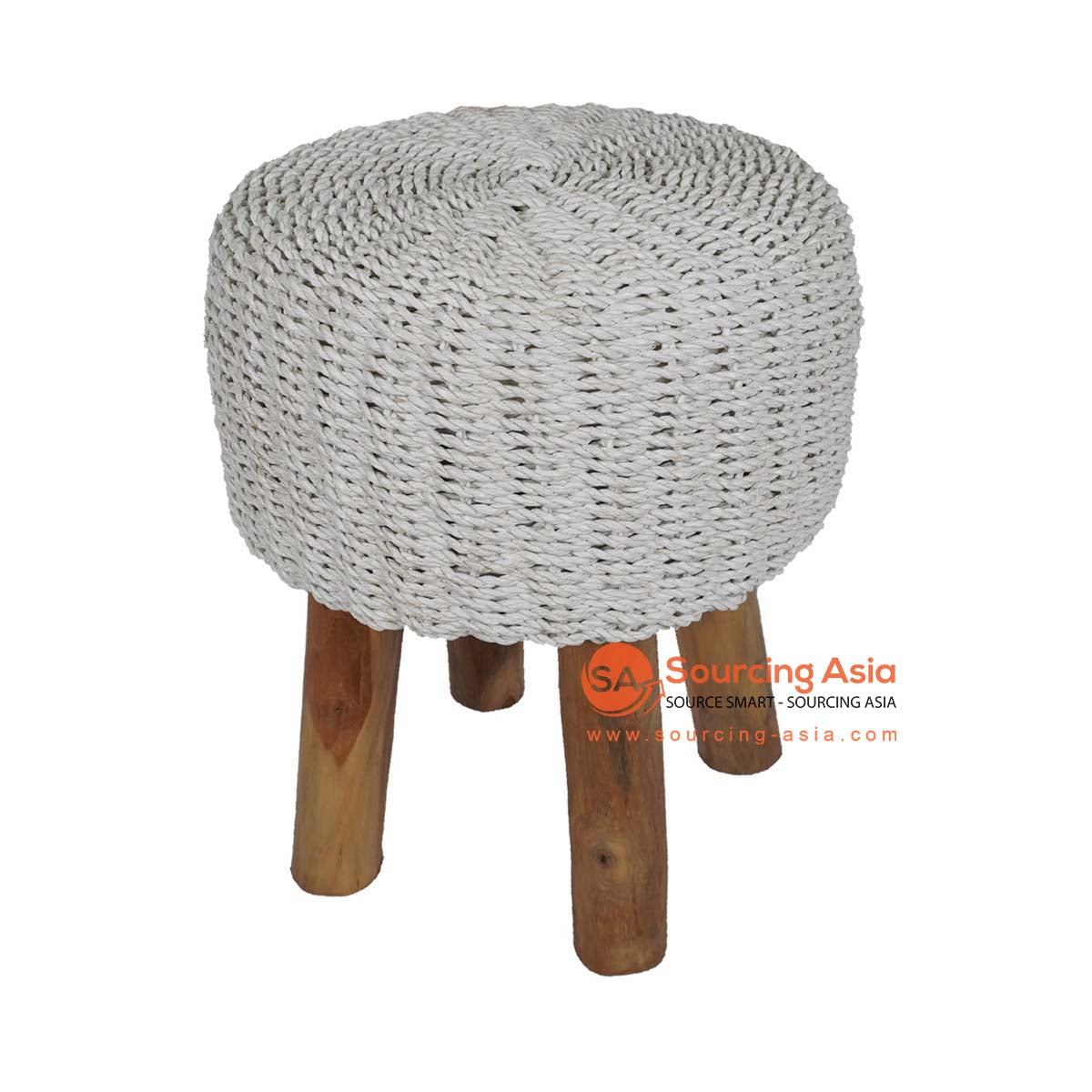 HBSC603 WHITE PLASTIC AND NATURAL WOOD ROUND STOOL