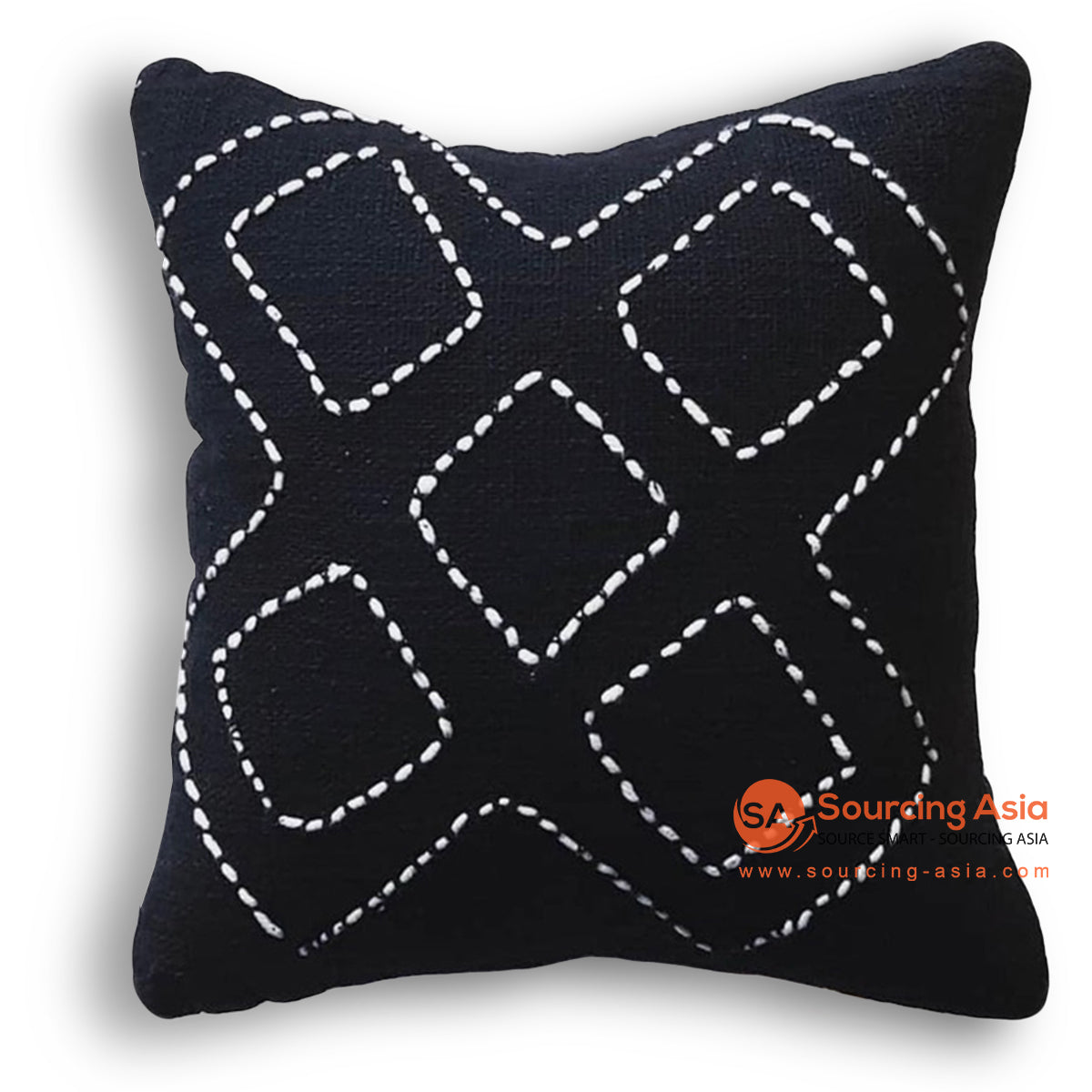 HIP008 BLACK FABRIC HAND-STITCHED SQUARE CUSHION WITH WHITE DIAMOND EMBROIDERY (PRICE WITHOUT INNER)