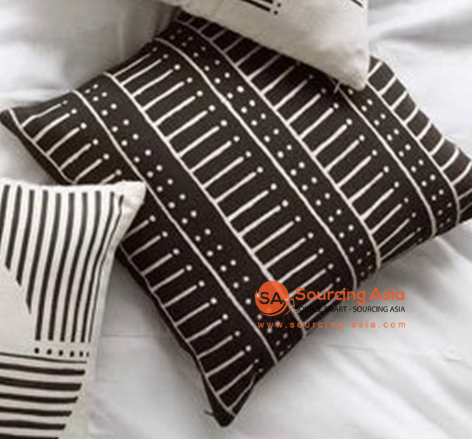 HIP013 BLACK AND WHITE PATTERNED FABRIC SCREEN PRINTED SQUARE CUSHION (PRICE WITHOUT INNER)